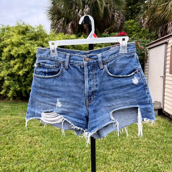 We The Free People Sofia Distressed Denim Shorts Size 27 - Picture 1 of 10